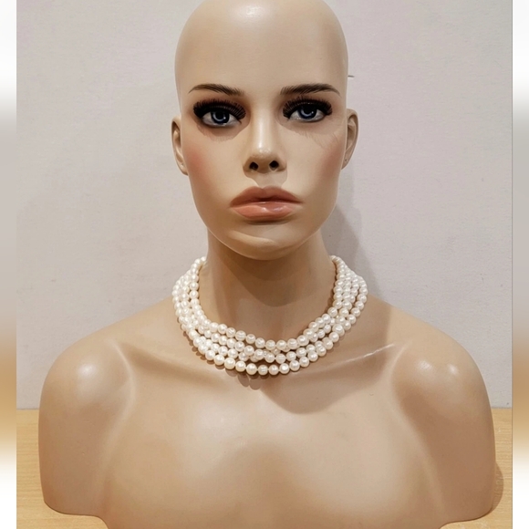 Freshwater Pearl Jewelry - Freshwater Pearl Collar Necklace Yellow Gold 4 Strand 20''
